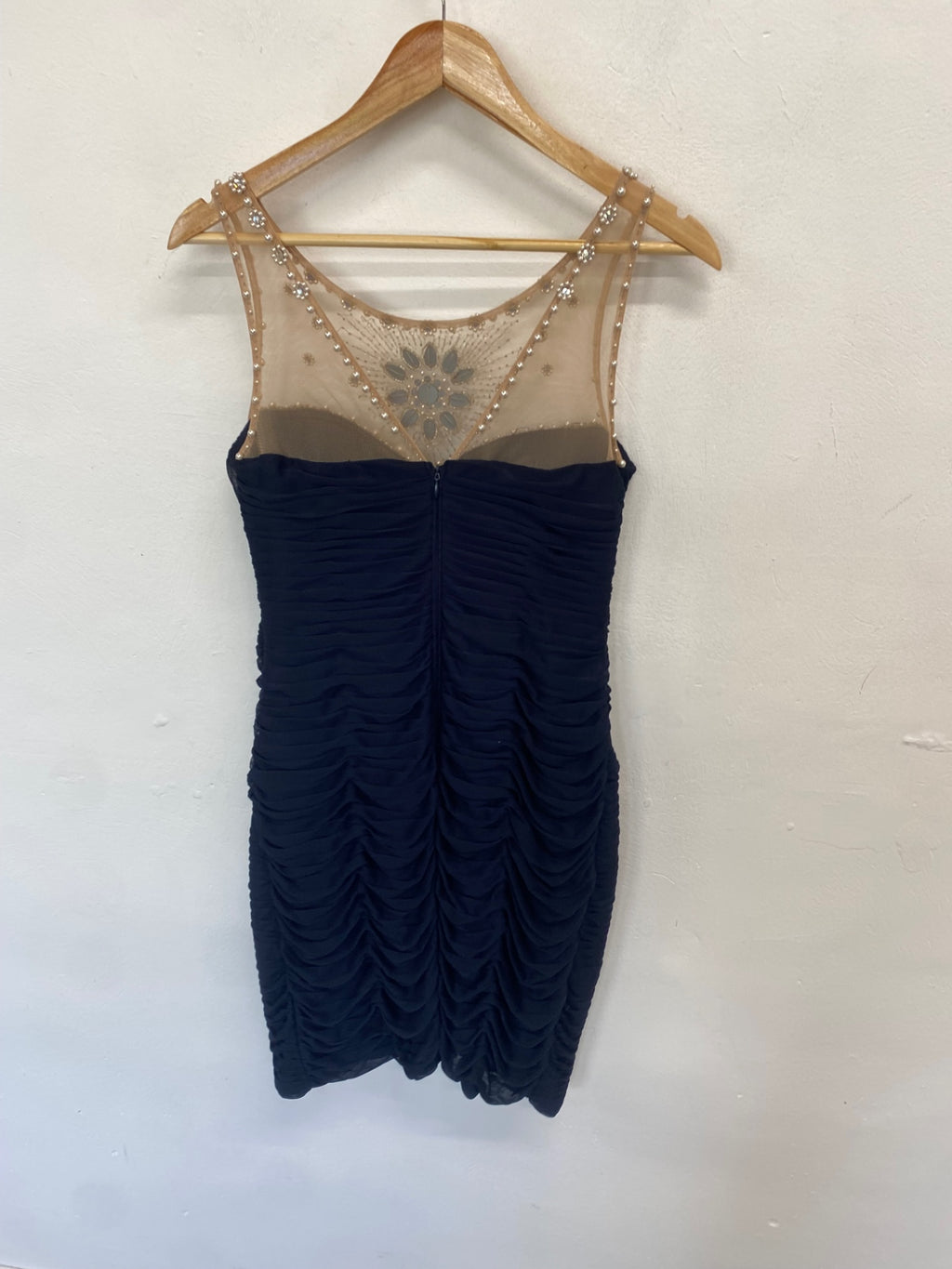 Fabulous Adrianna Papell Collection Mini dress UK 10 Navy gold mesh KL579