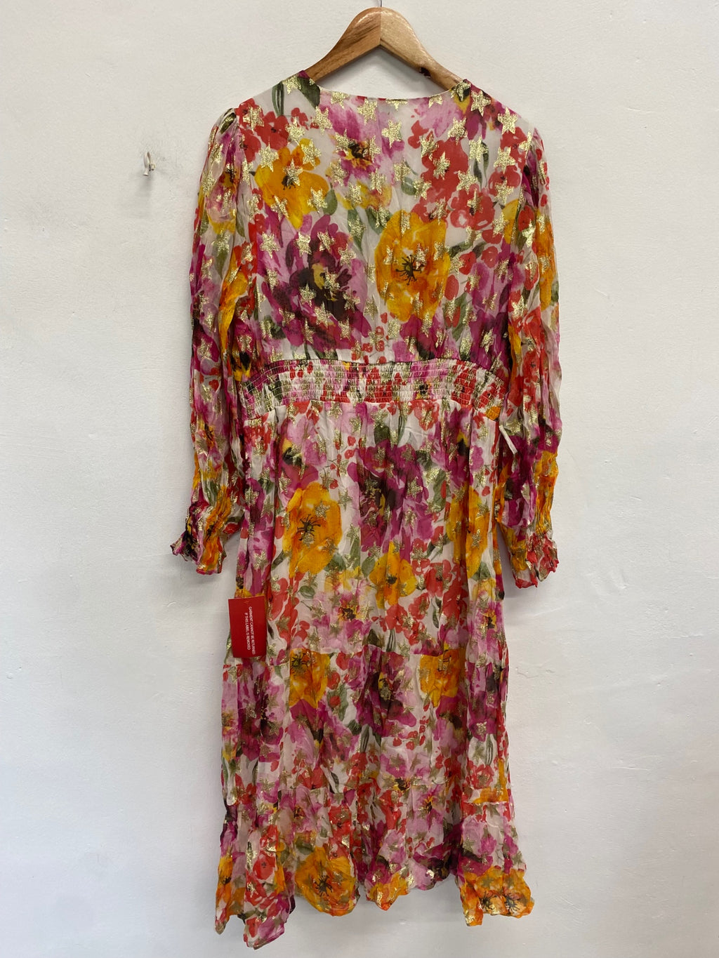 Fabulous Finding friday Midaxi Dress UK 16 Pink gold floral new KL579