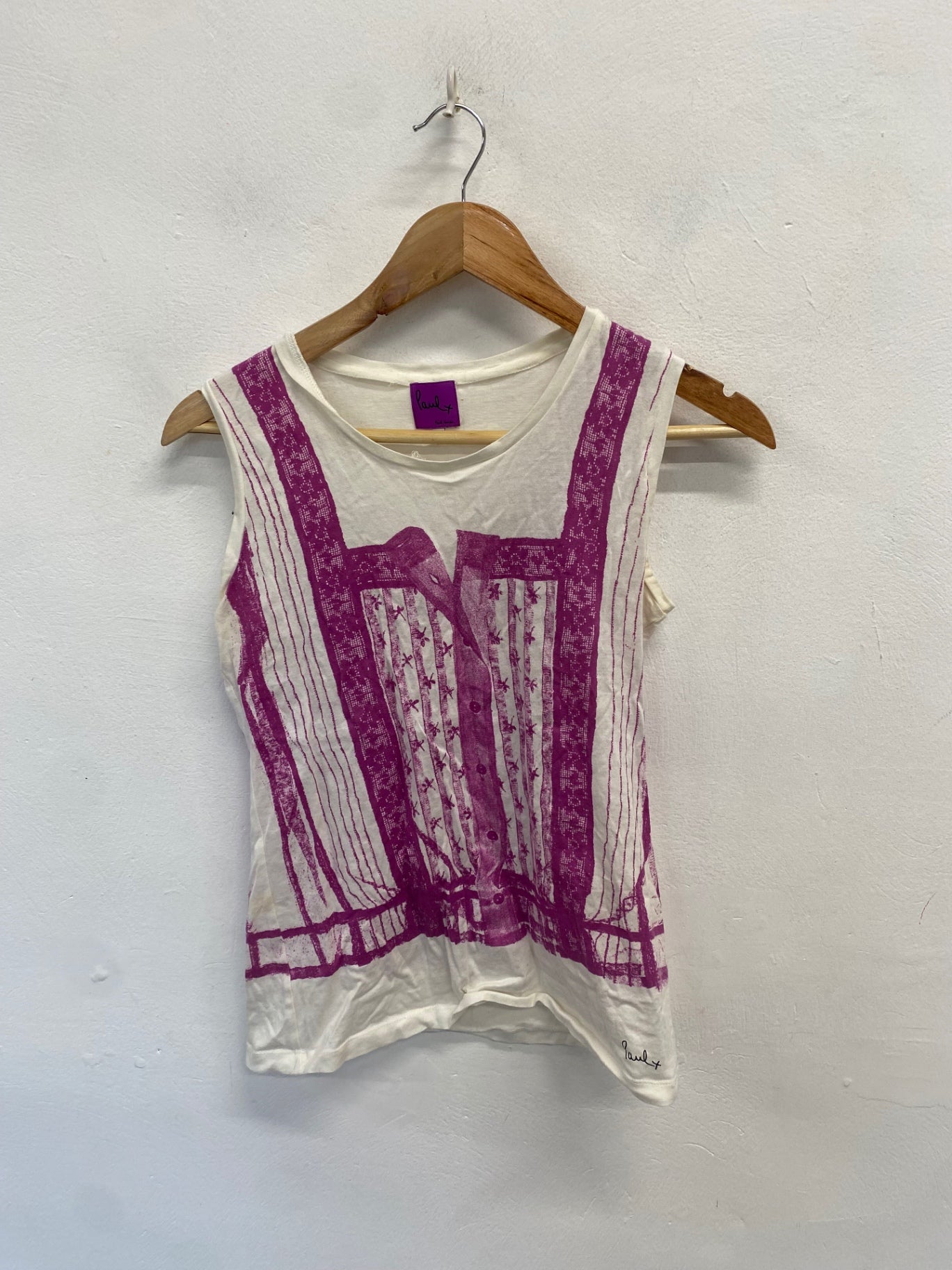 Fabulous Paul Smith corset print Vest Uk 10 Cream purple SD553