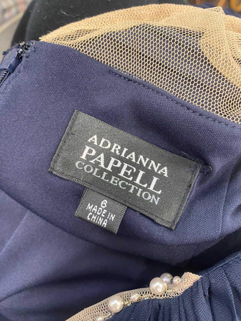 Fabulous Adrianna Papell Collection Mini dress UK 10 Navy gold mesh KL579