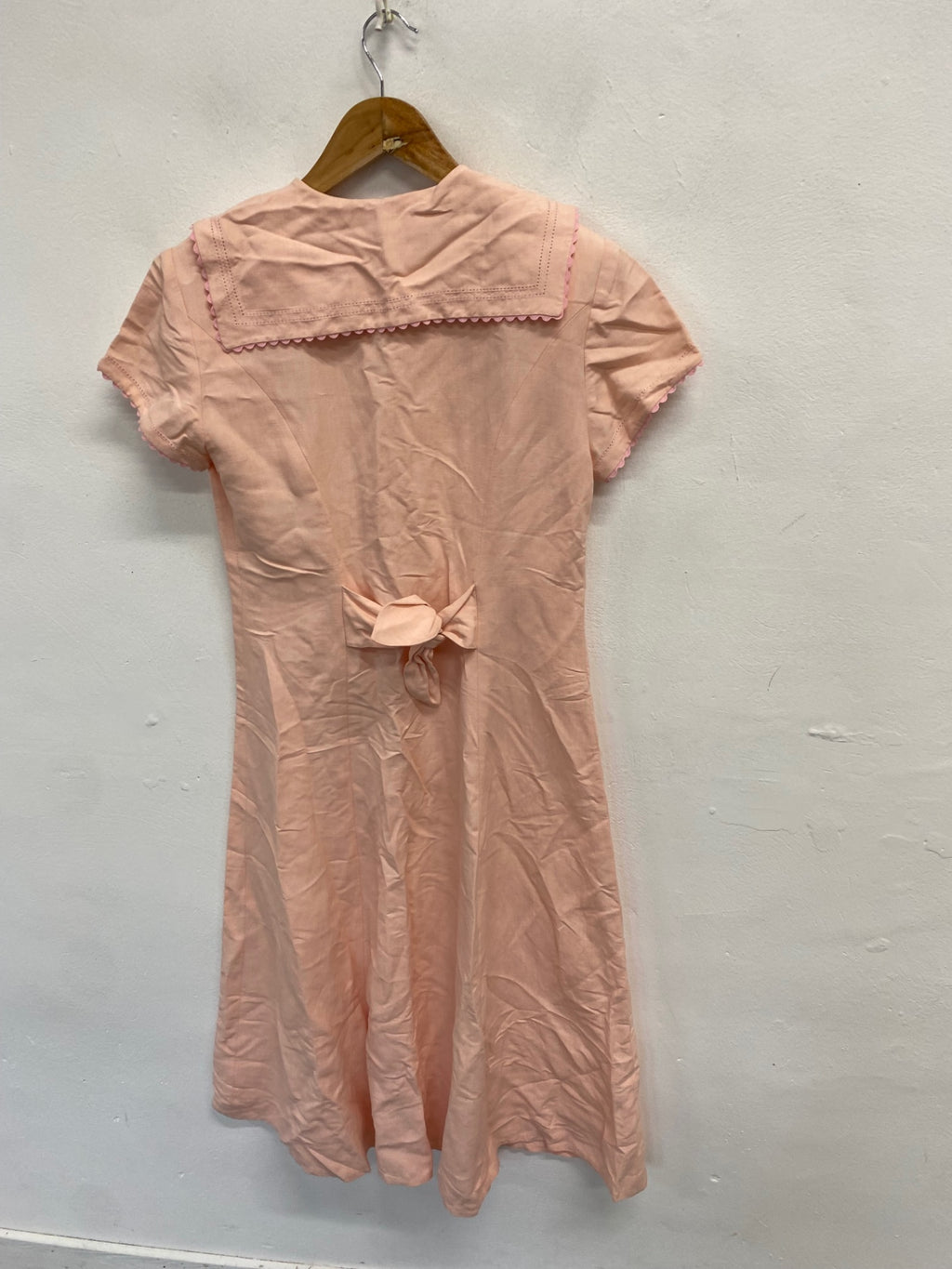 Fabulous Monnalisa Midi Dress UK 12 Baby pink linen collar AT577