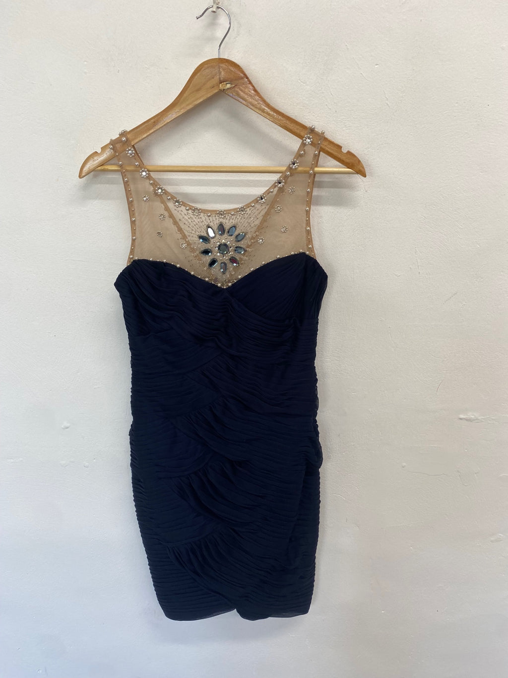 Fabulous Adrianna Papell Collection Mini dress UK 10 Navy gold mesh KL579
