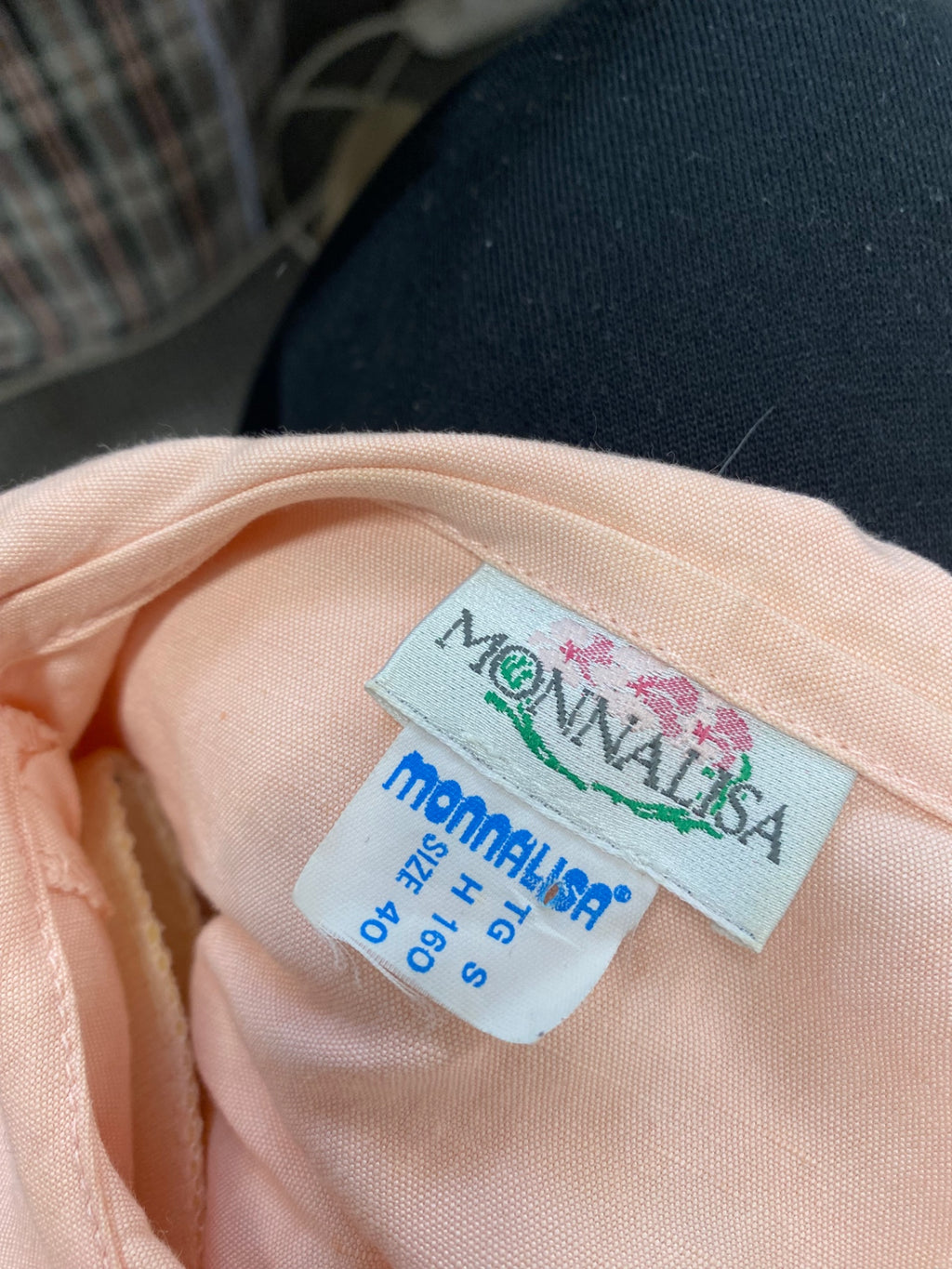 Fabulous Monnalisa Midi Dress UK 12 Baby pink linen collar AT577