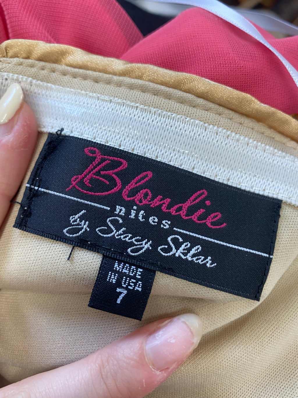Fabulous Blondie Nites prom Maxi Dress UK 8-10 Pink and Gold KL579