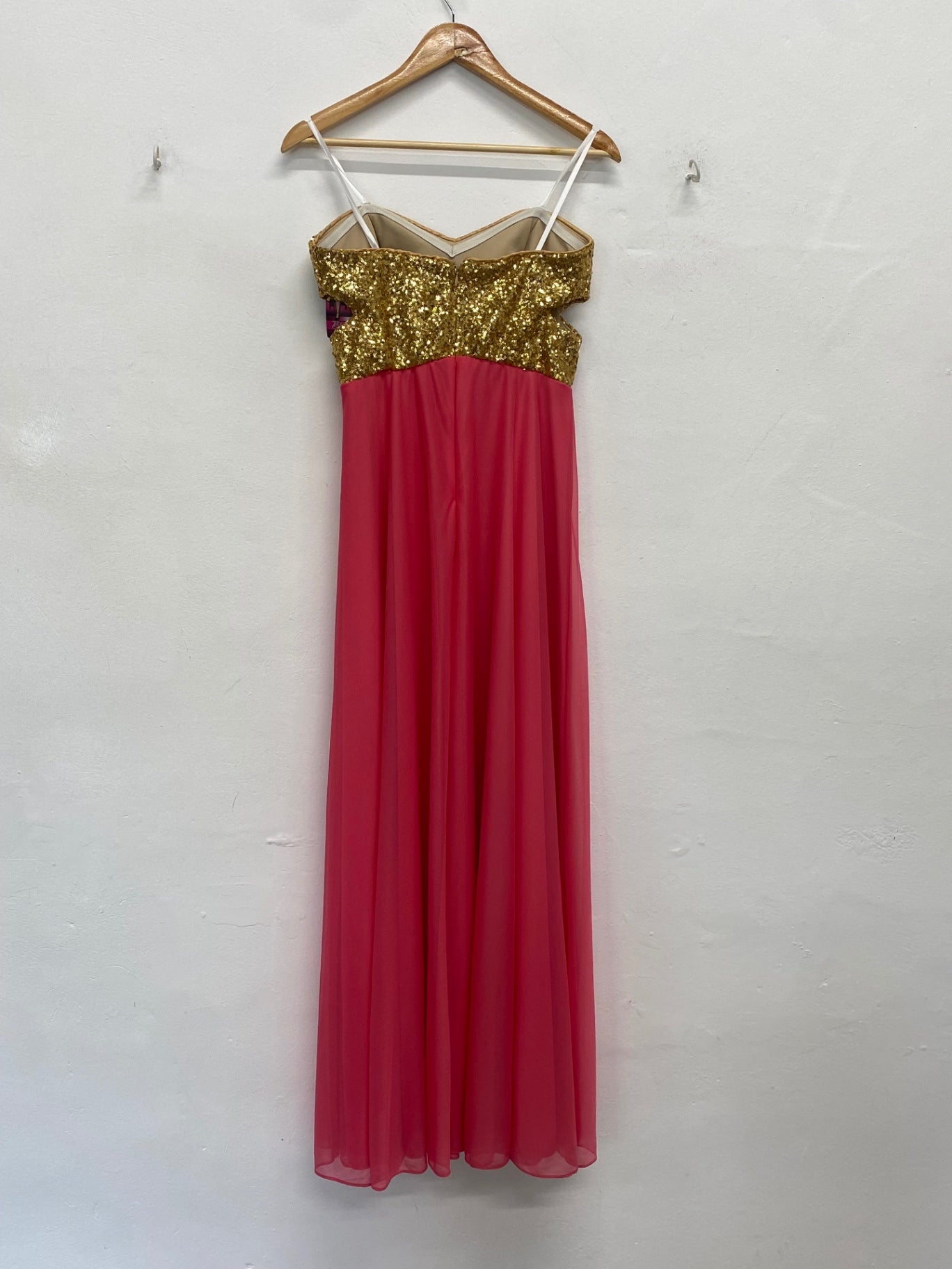 Fabulous Blondie Nites prom Maxi Dress UK 8-10 Pink and Gold KL579