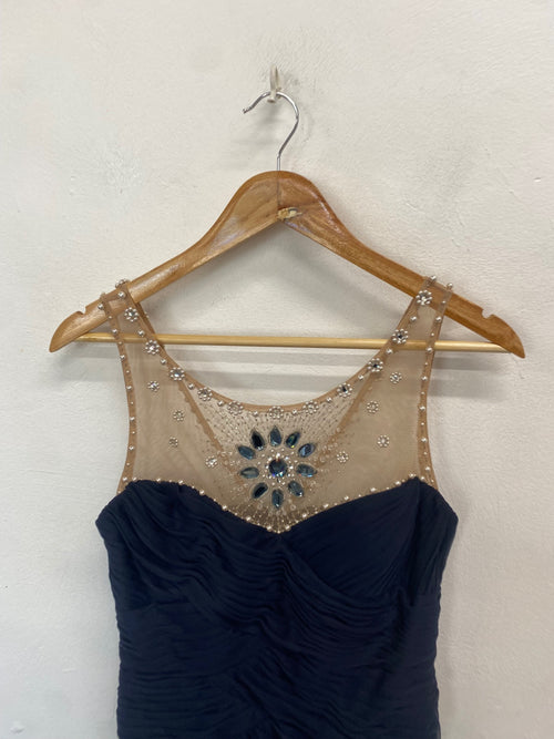 Fabulous Adrianna Papell Collection Mini dress UK 10 Navy gold mesh KL579