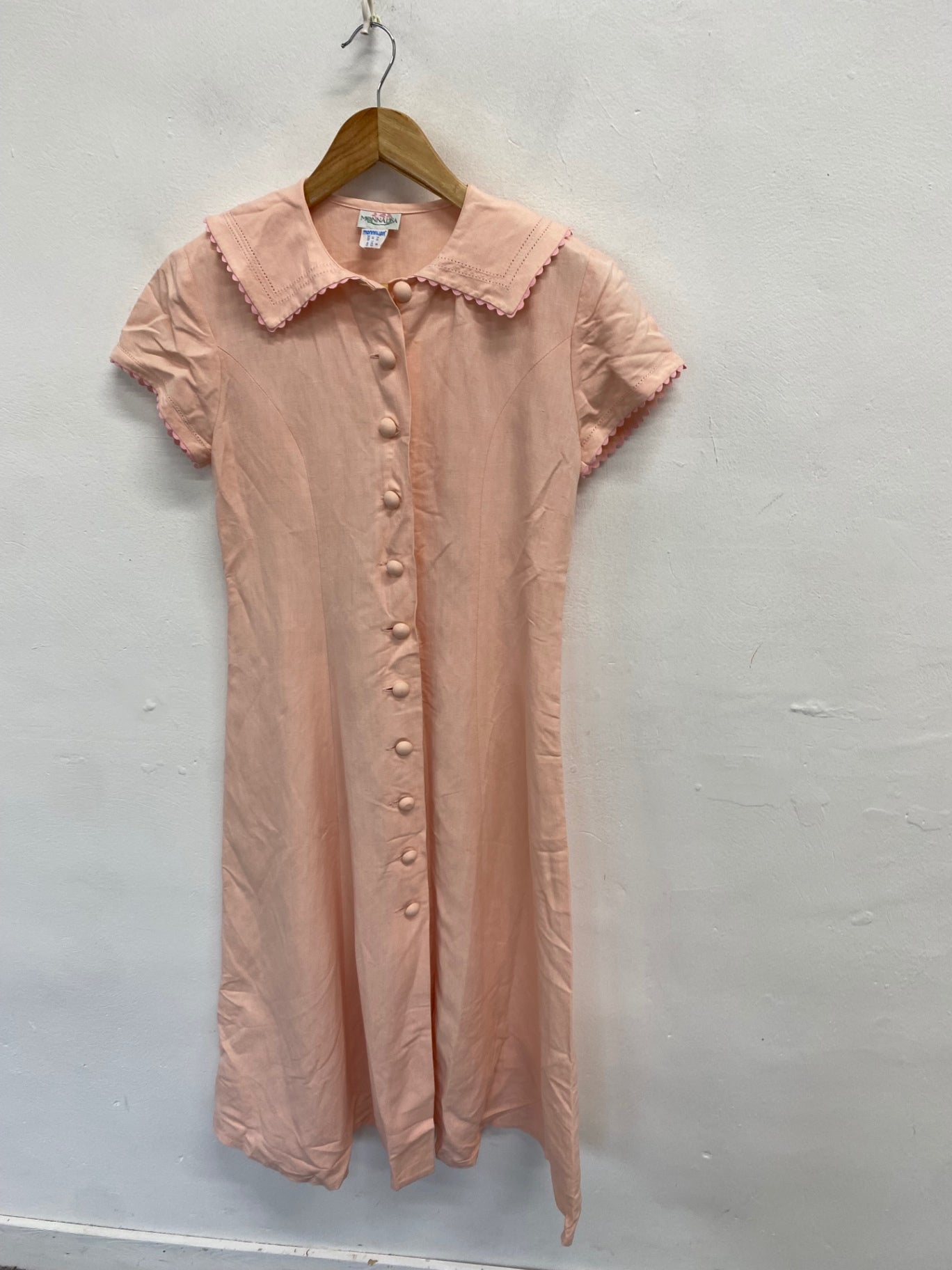 Fabulous Monnalisa Midi Dress UK 12 Baby pink linen collar AT577