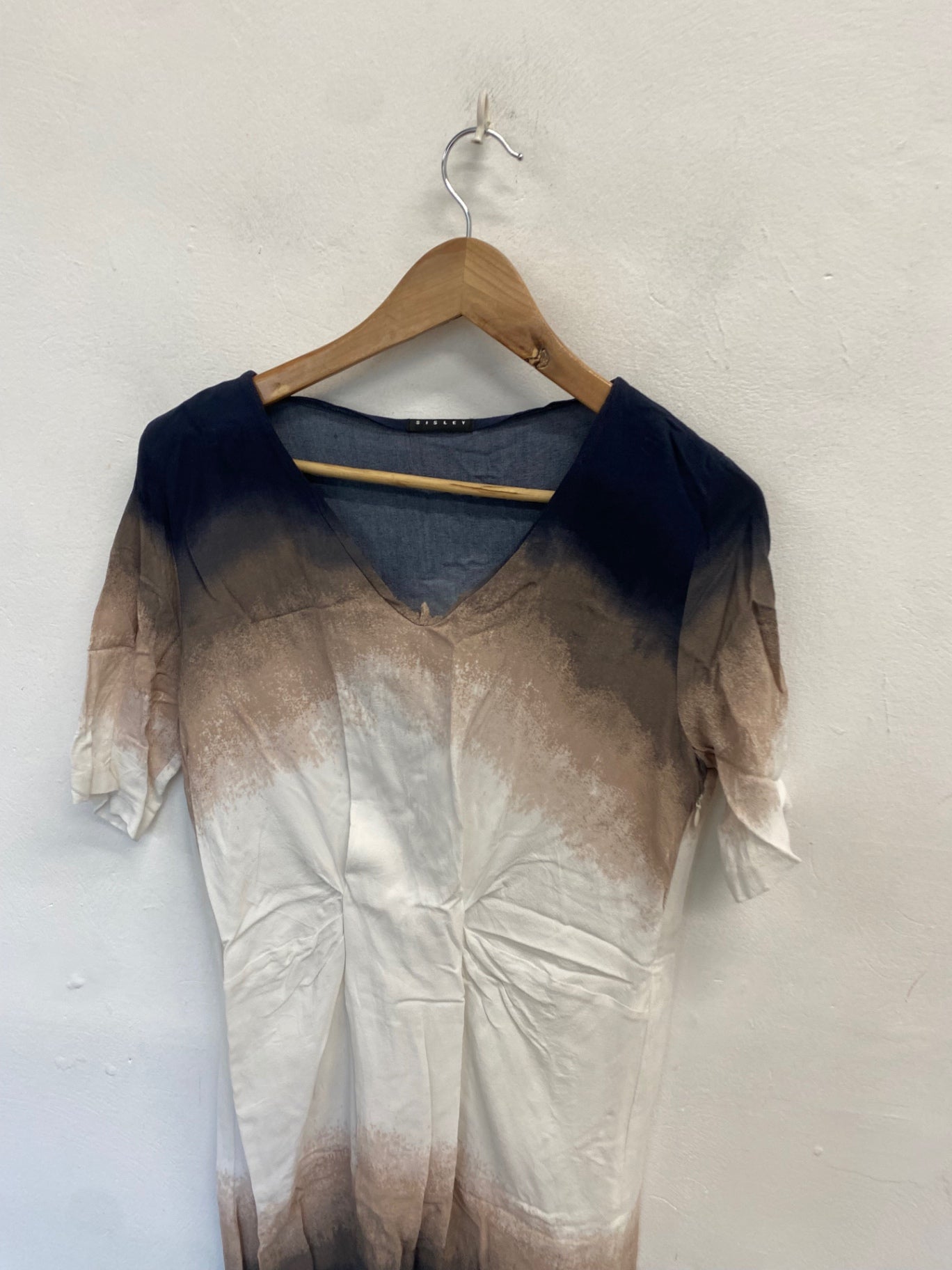 Fabulous Sisley Midi Dress UK 12 Navy beige ombre NR580