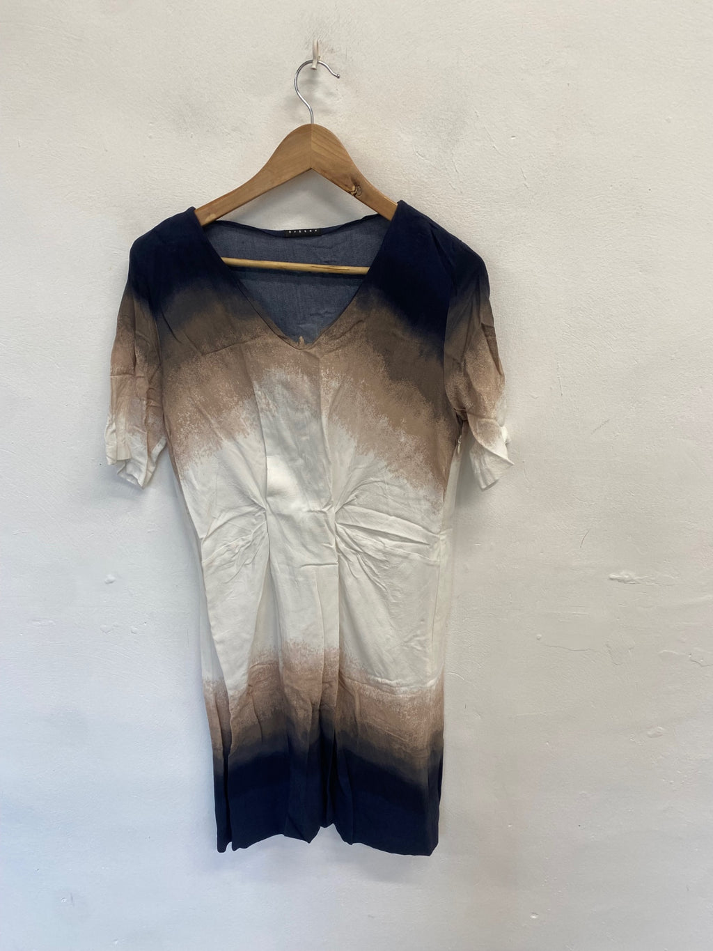 Fabulous Sisley Midi Dress UK 12 Navy beige ombre NR580