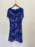 Fabulous EAST Midi Dress UK 18 Blue paisley pleated NR580