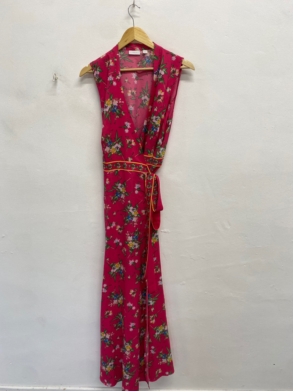 Fabulous New York & company Midi wrap Dress UK 12 Pink Floral Print KL579