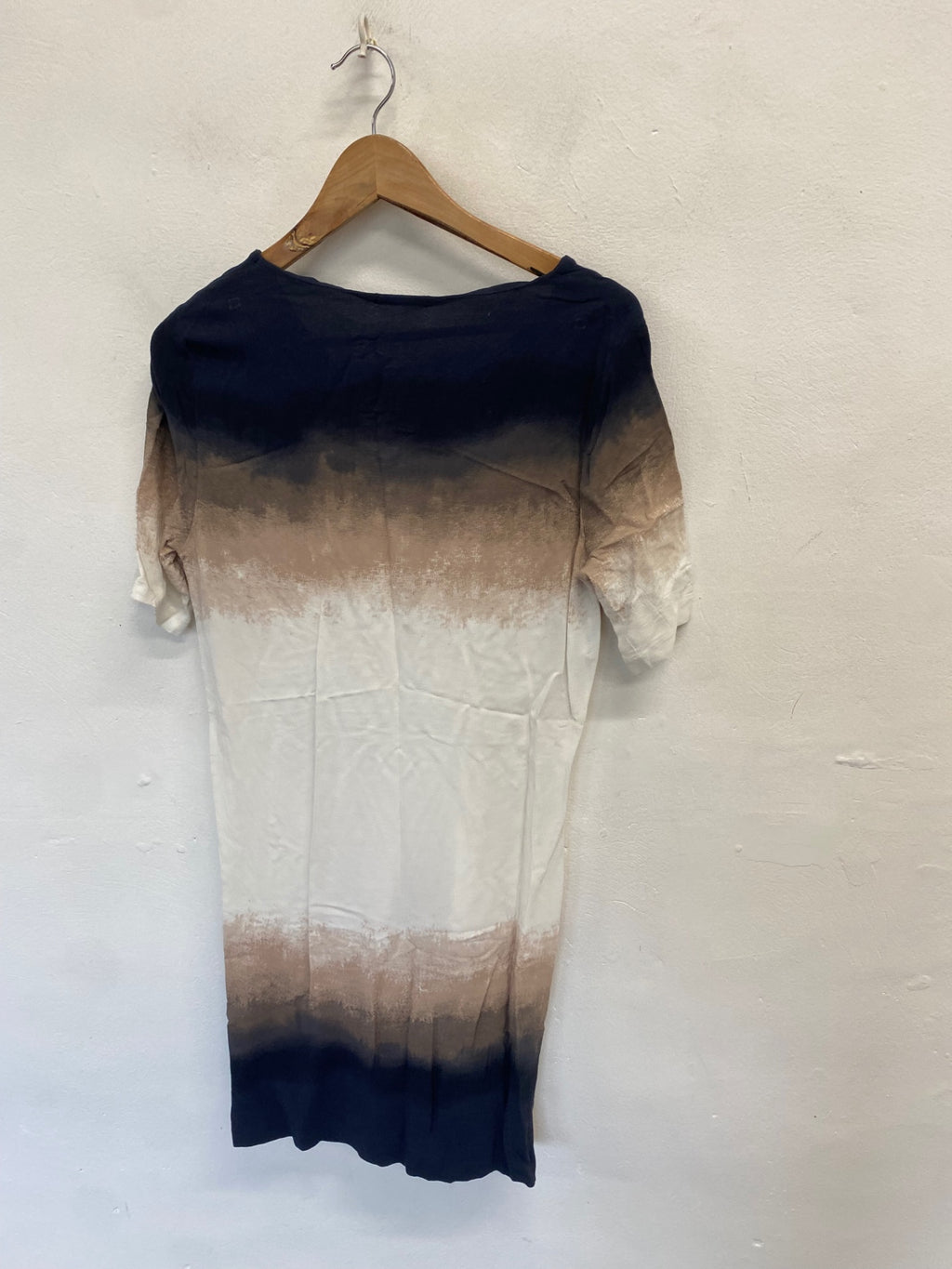 Fabulous Sisley Midi Dress UK 12 Navy beige ombre NR580