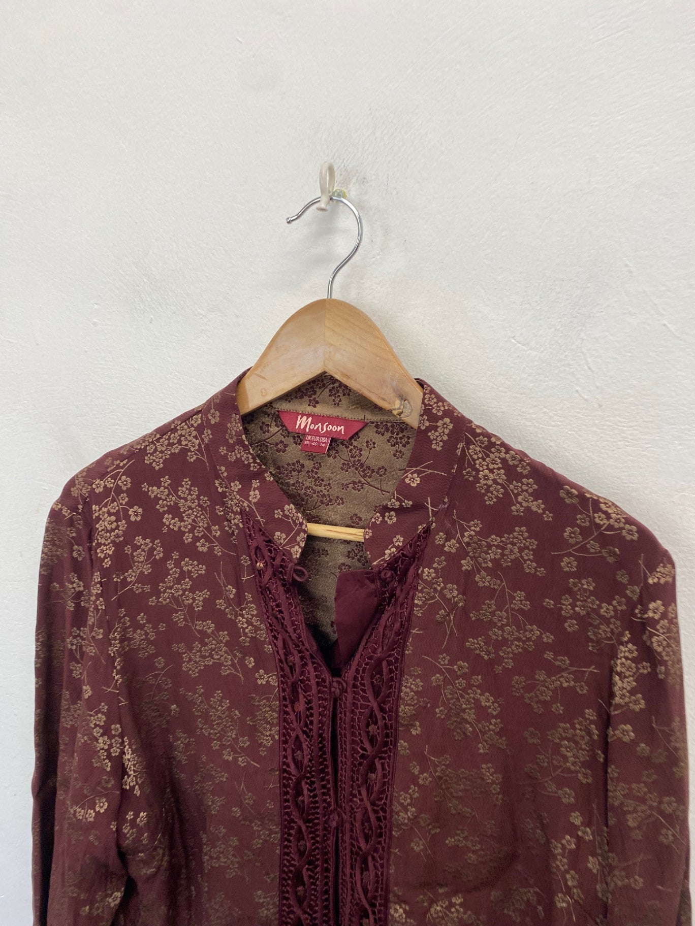 Fabulous Monsoon silk Blouse UK 18 Burgundy gold floral NR580