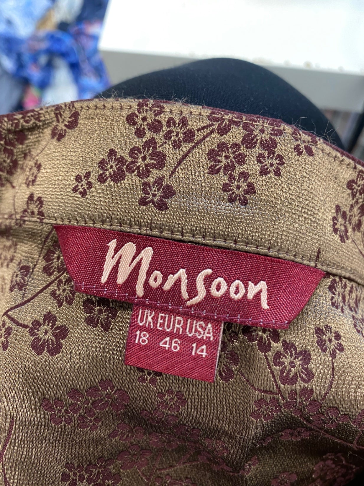 Fabulous Monsoon silk Blouse UK 18 Burgundy gold floral NR580