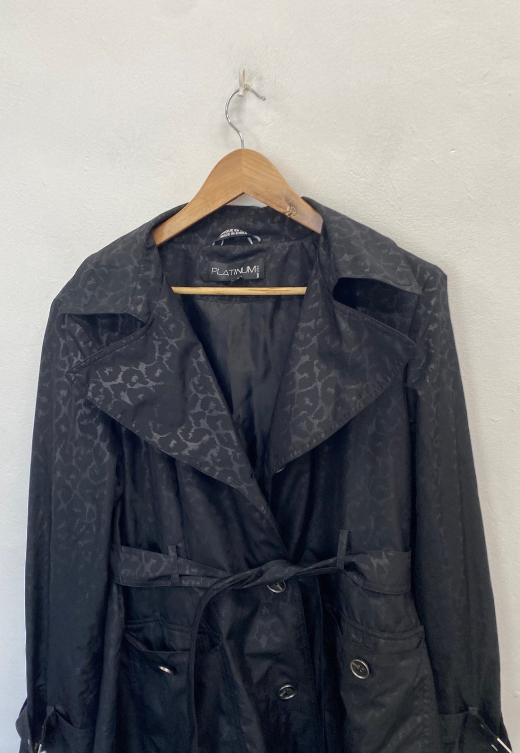 Fabulous Platnum utex Trench Coat UK 16-18 Black leopard NR580