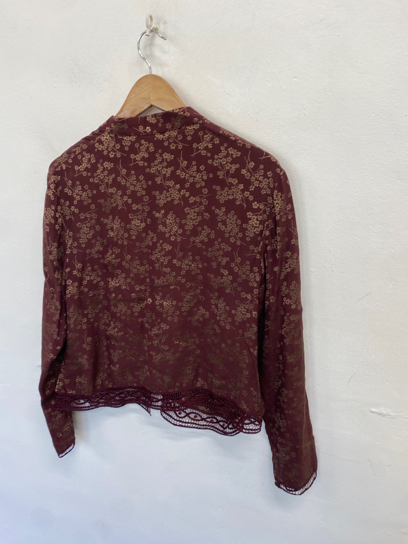Fabulous Monsoon silk Blouse UK 18 Burgundy gold floral NR580