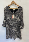 Fabulous Monsoon Tunic Dress UK 18 Black white paisley NR580