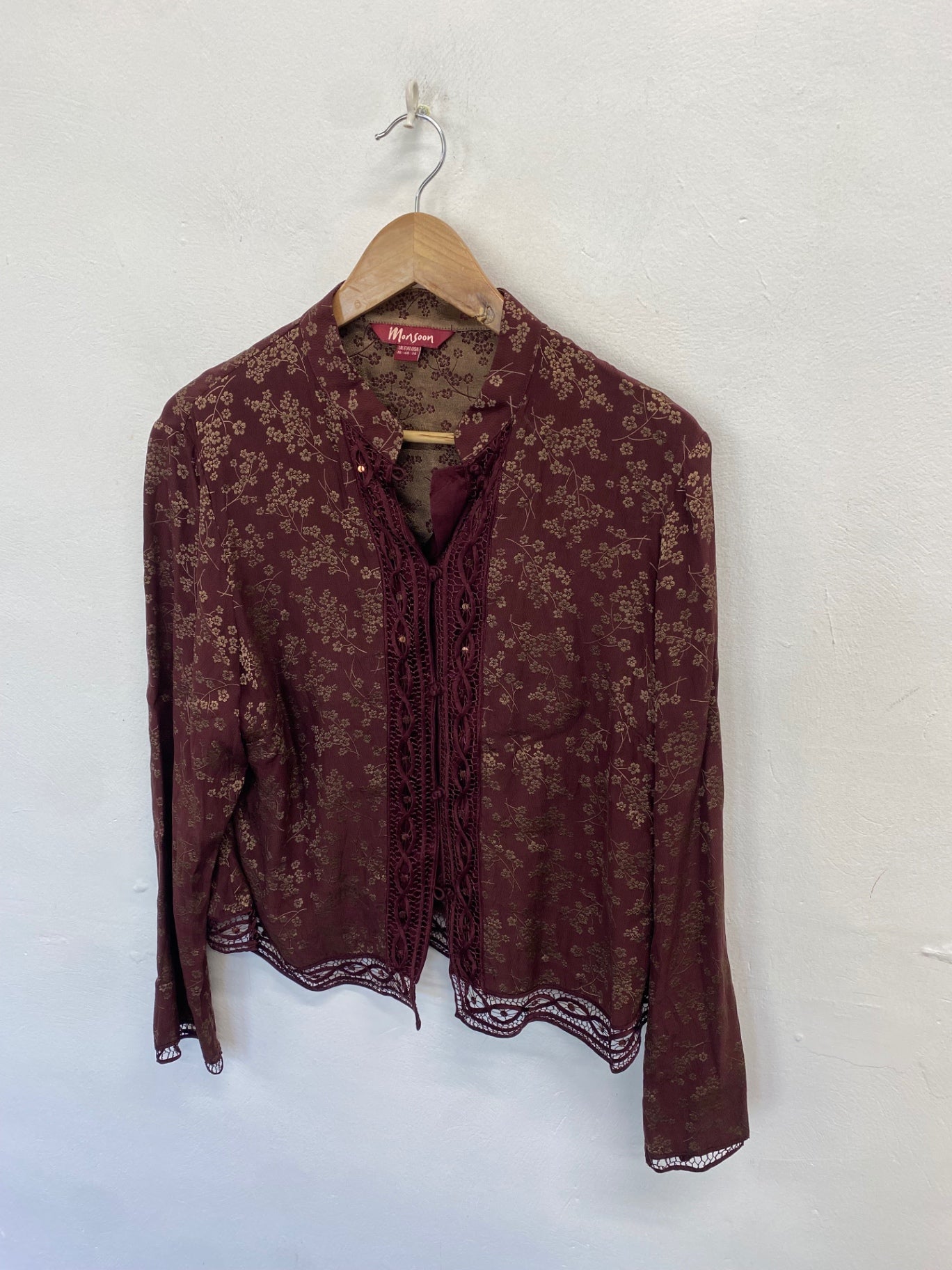 Fabulous Monsoon silk Blouse UK 18 Burgundy gold floral NR580