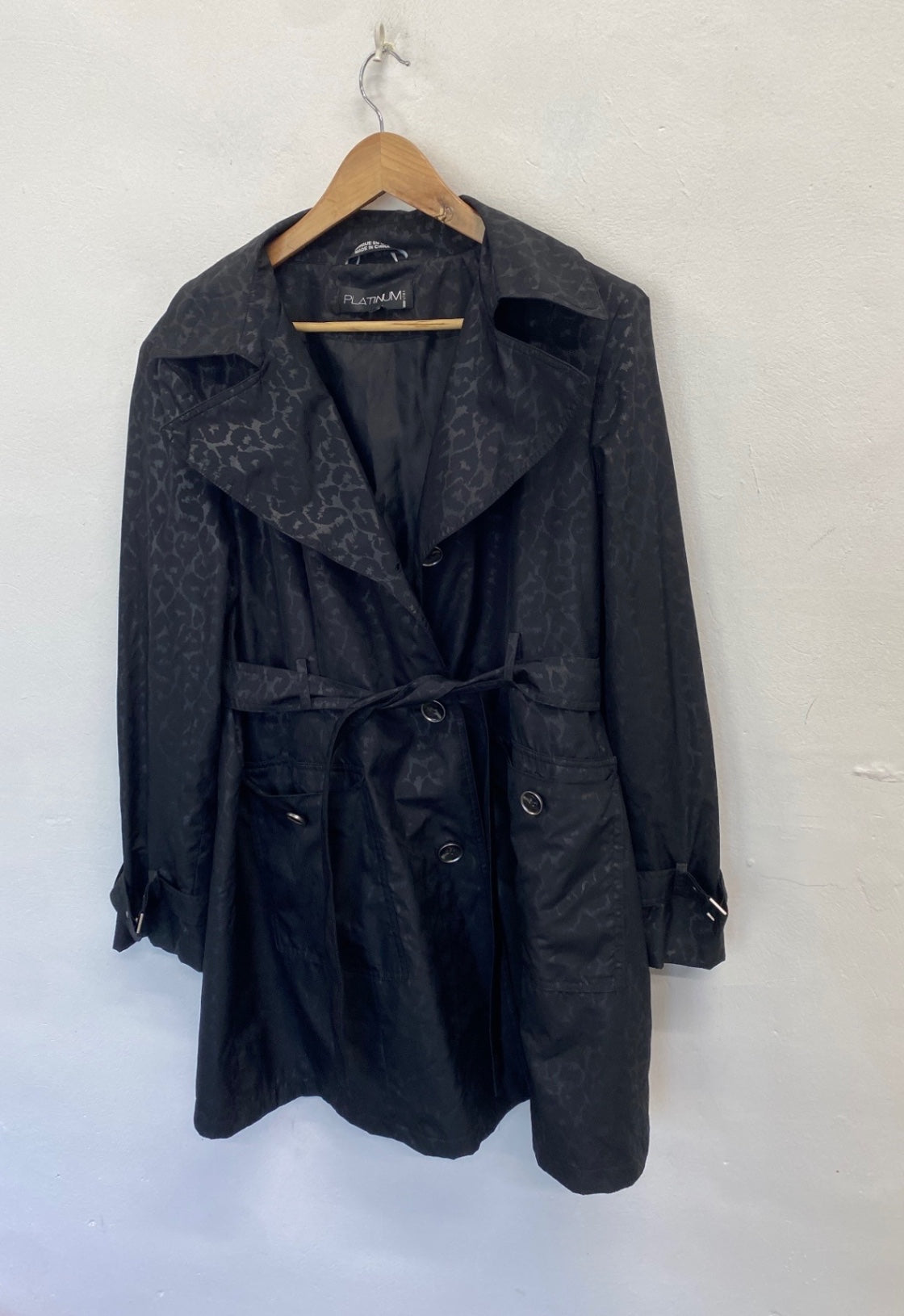 Fabulous Platnum utex Trench Coat UK 16-18 Black leopard NR580