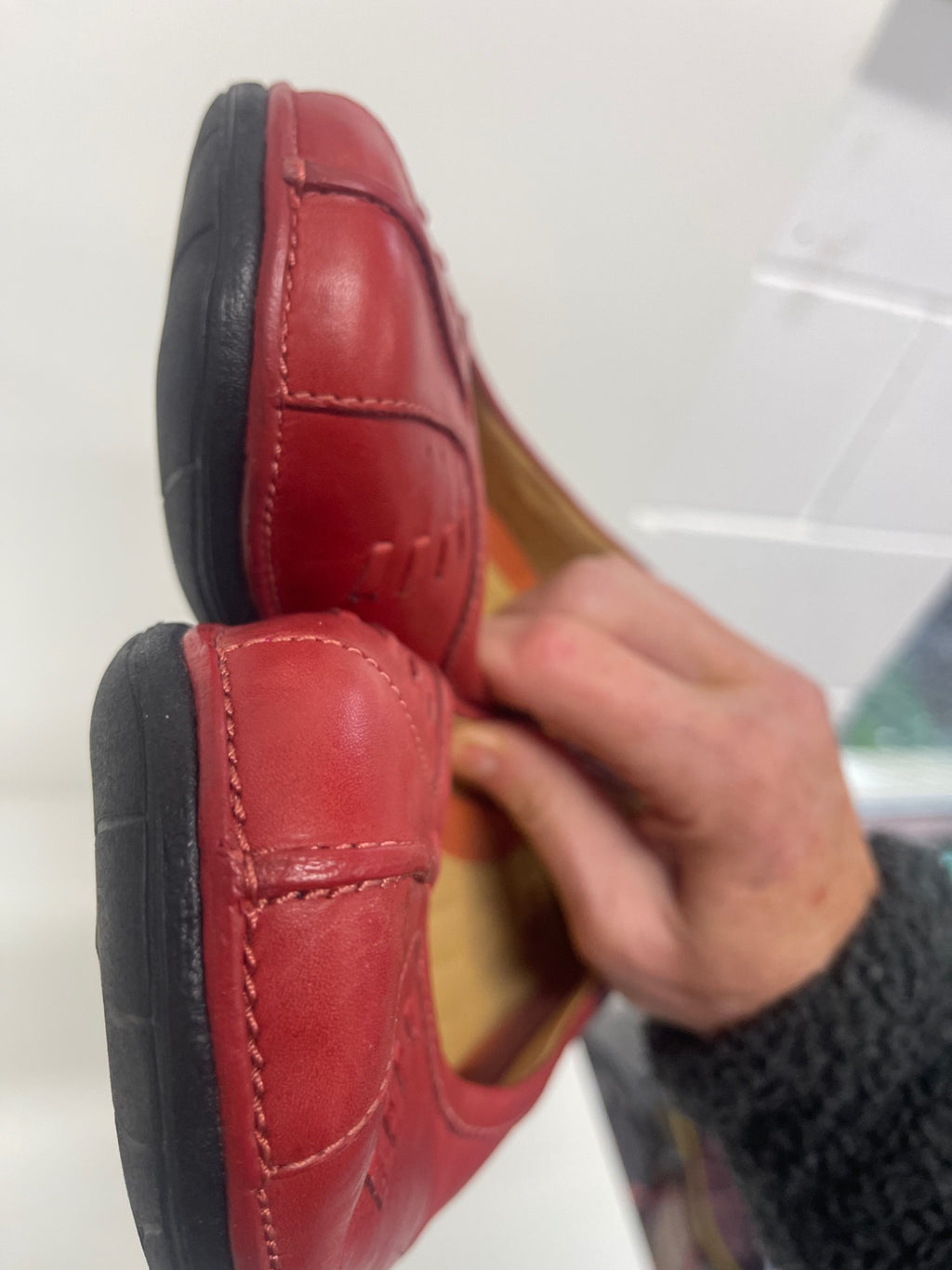 Fabulous Clark’s Unstructured Red Leather Ballet Flats Uk 6 D JC582