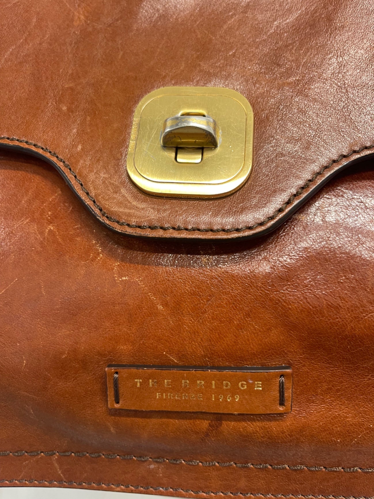 Fabulous The Bridge vintage saddle Handbag Medium Cognac Brown JC582