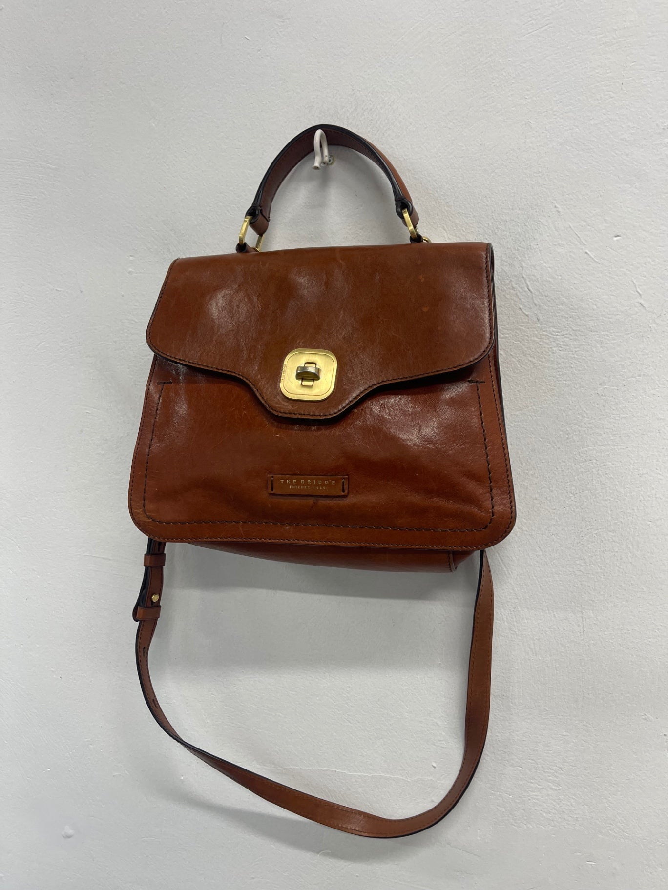 Fabulous The Bridge vintage saddle Handbag Medium Cognac Brown JC582
