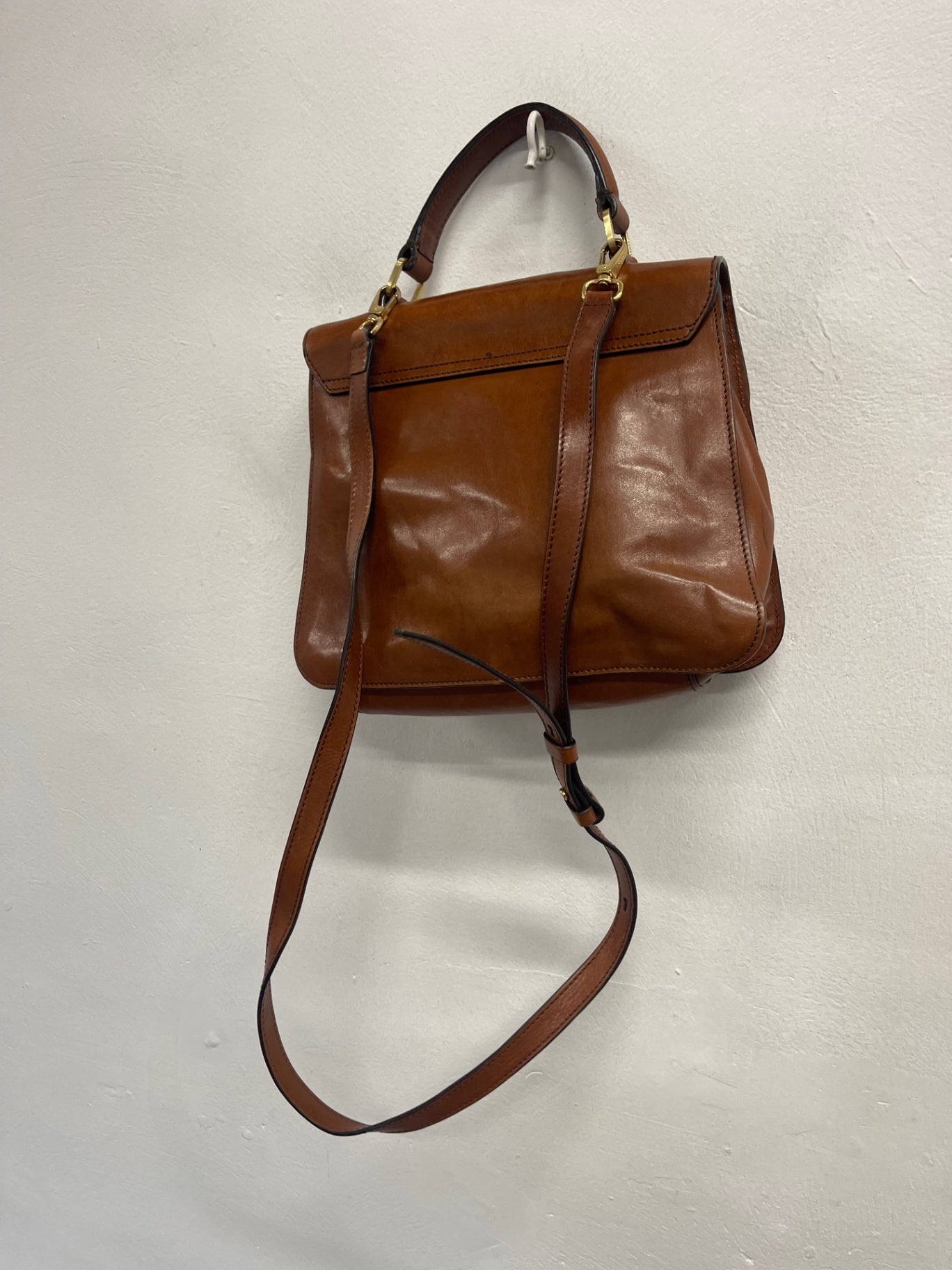 Fabulous The Bridge vintage saddle Handbag Medium Cognac Brown JC582
