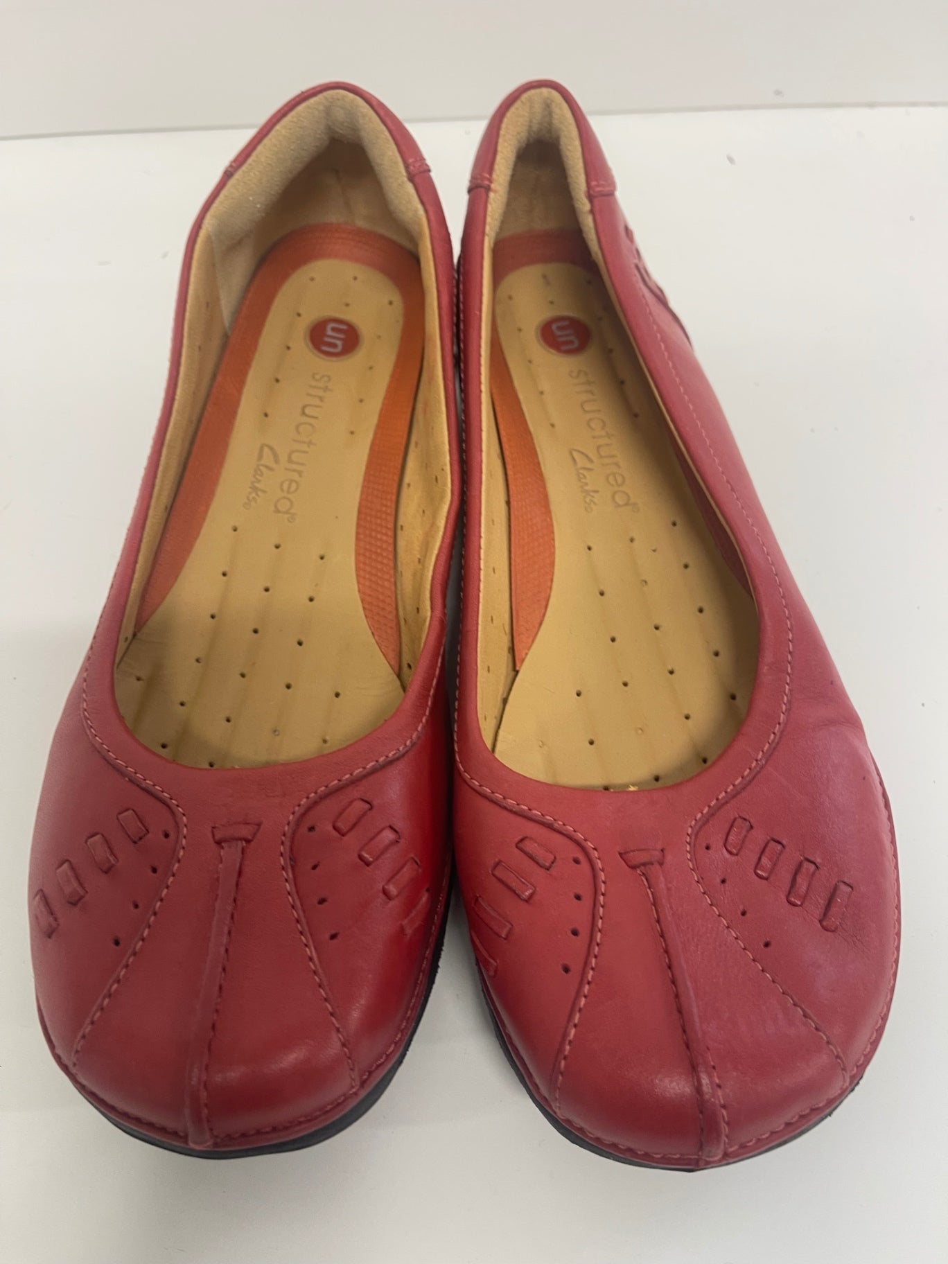 Fabulous Clark’s Unstructured Red Leather Ballet Flats Uk 6 D JC582
