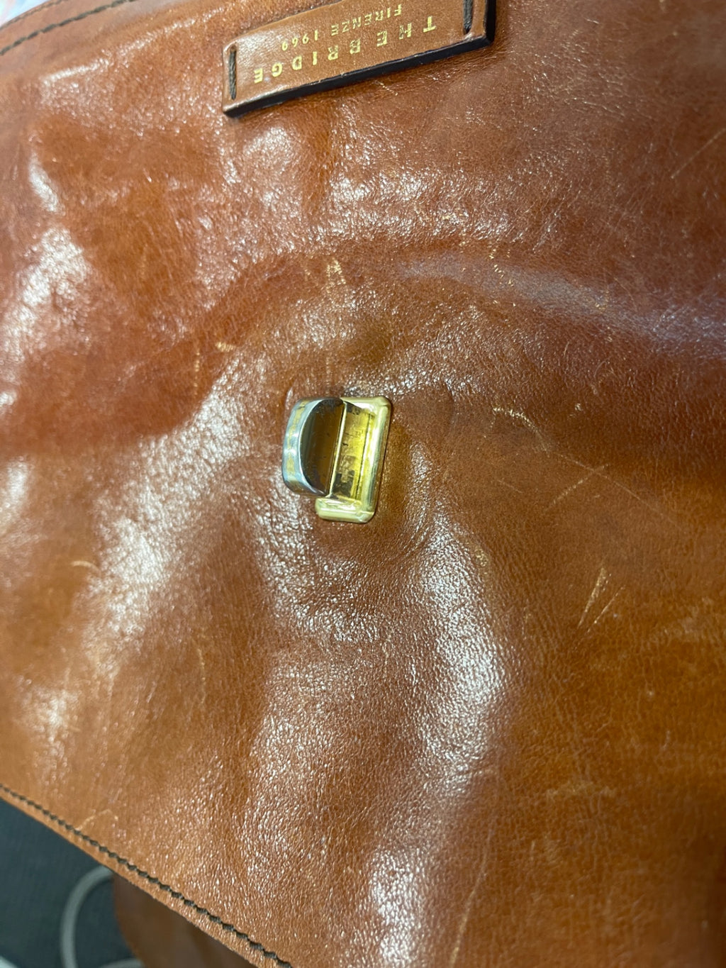Fabulous The Bridge vintage saddle Handbag Medium Cognac Brown JC582