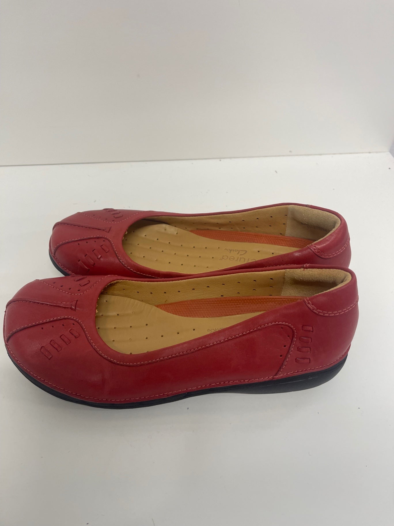 Fabulous Clark’s Unstructured Red Leather Ballet Flats Uk 6 D JC582