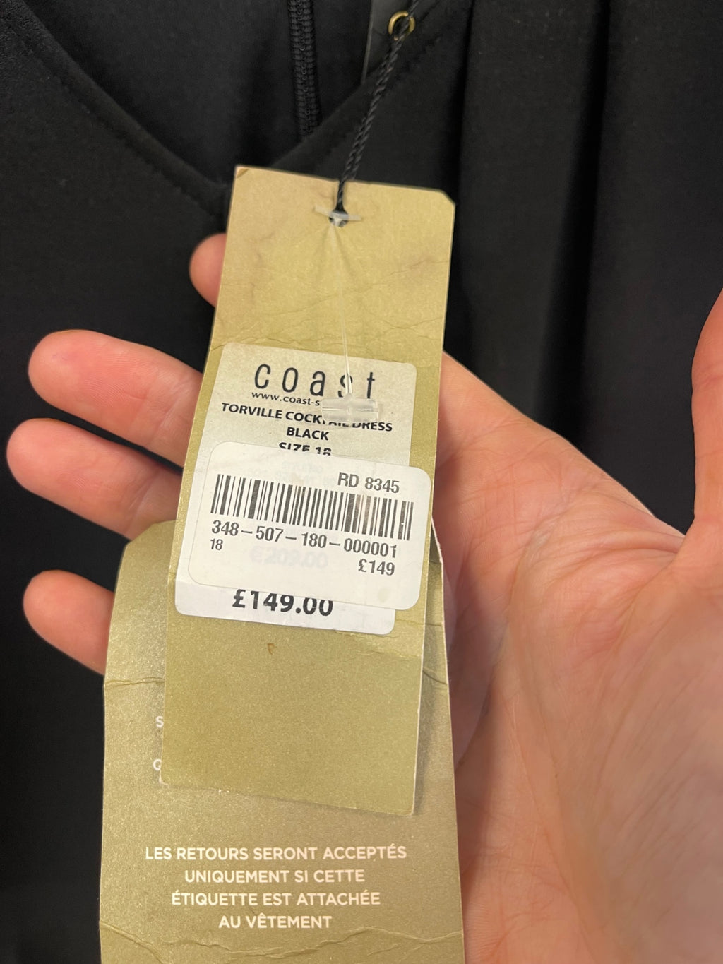 Fabulous Coast Toreville cocktail Dress UK18 Black DF583