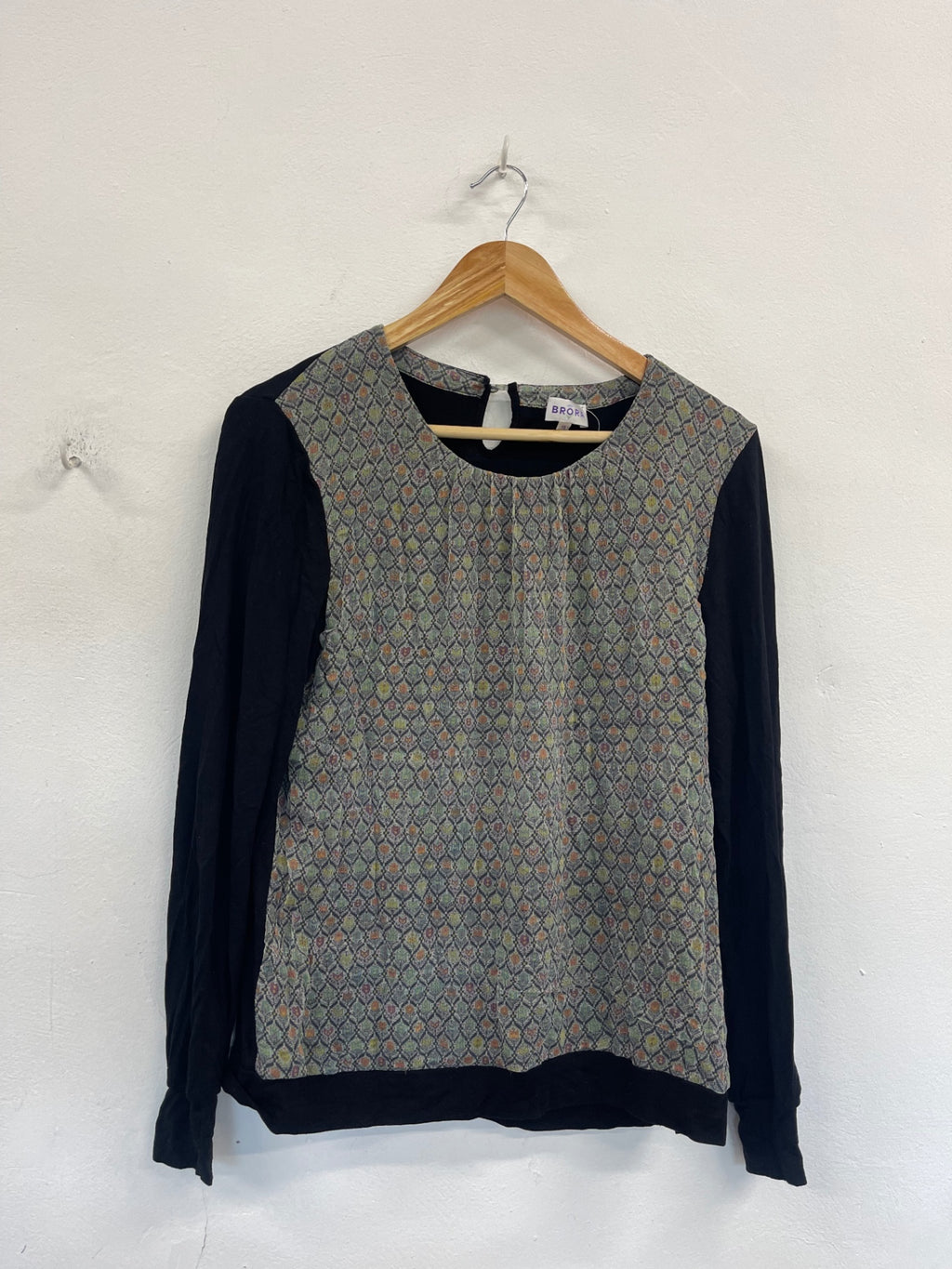 Fabulous BRORA silk front Long sleeve top UK16 boho ethnic LD584