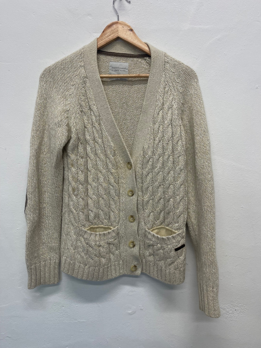 Fabulous PeakPerformance wool cotton Cottagecore Cardigan UkL cream PS586