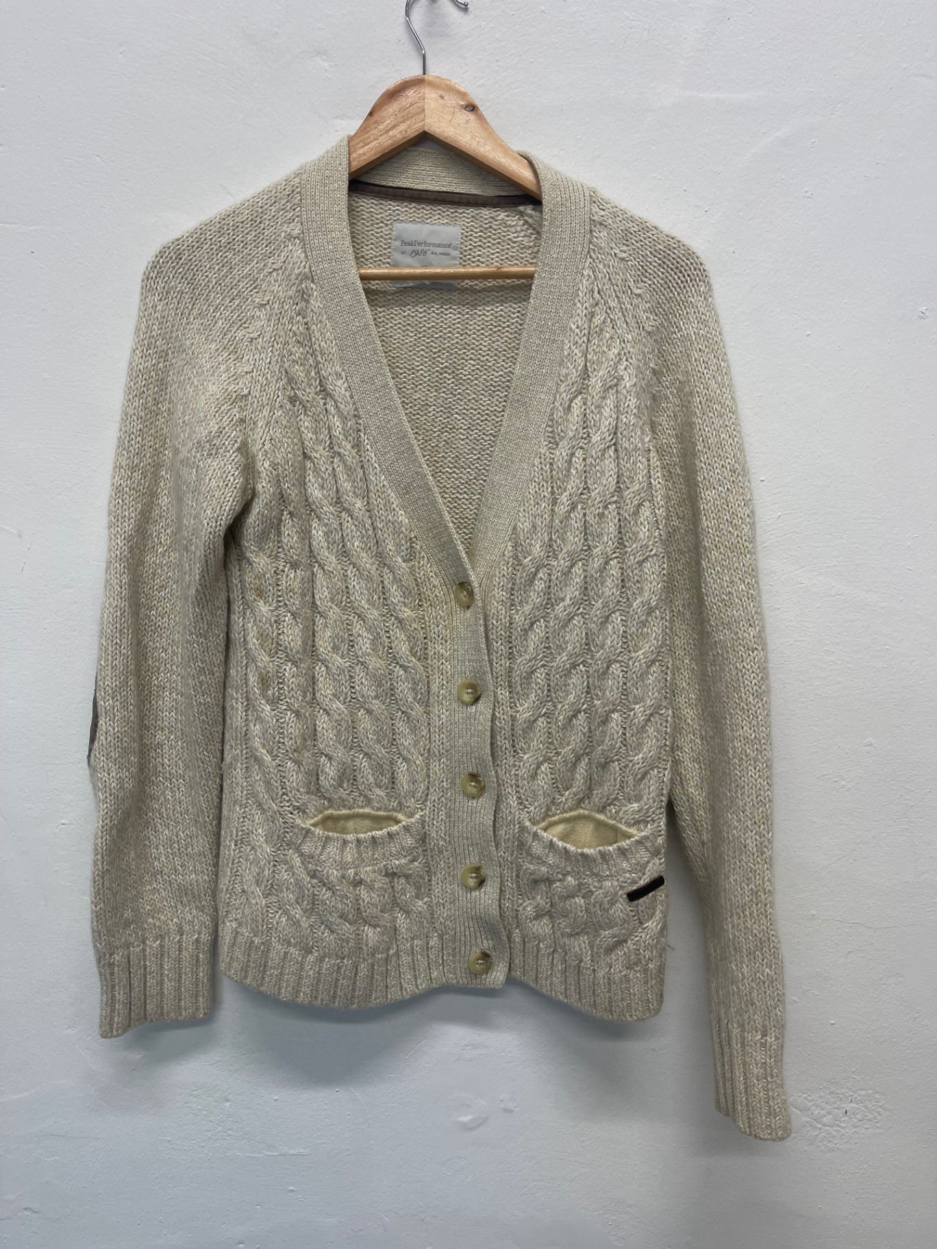 Fabulous PeakPerformance wool cotton Cottagecore Cardigan UkL cream PS586