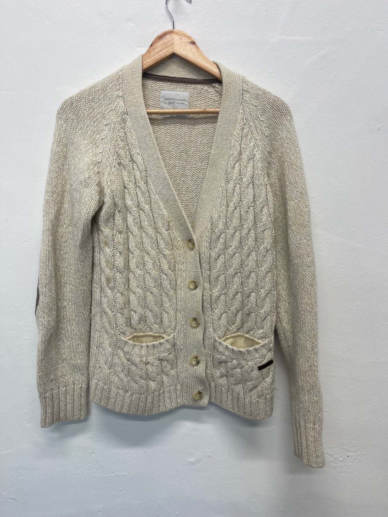 Fabulous PeakPerformance wool cotton Cottagecore Cardigan UkL cream PS586