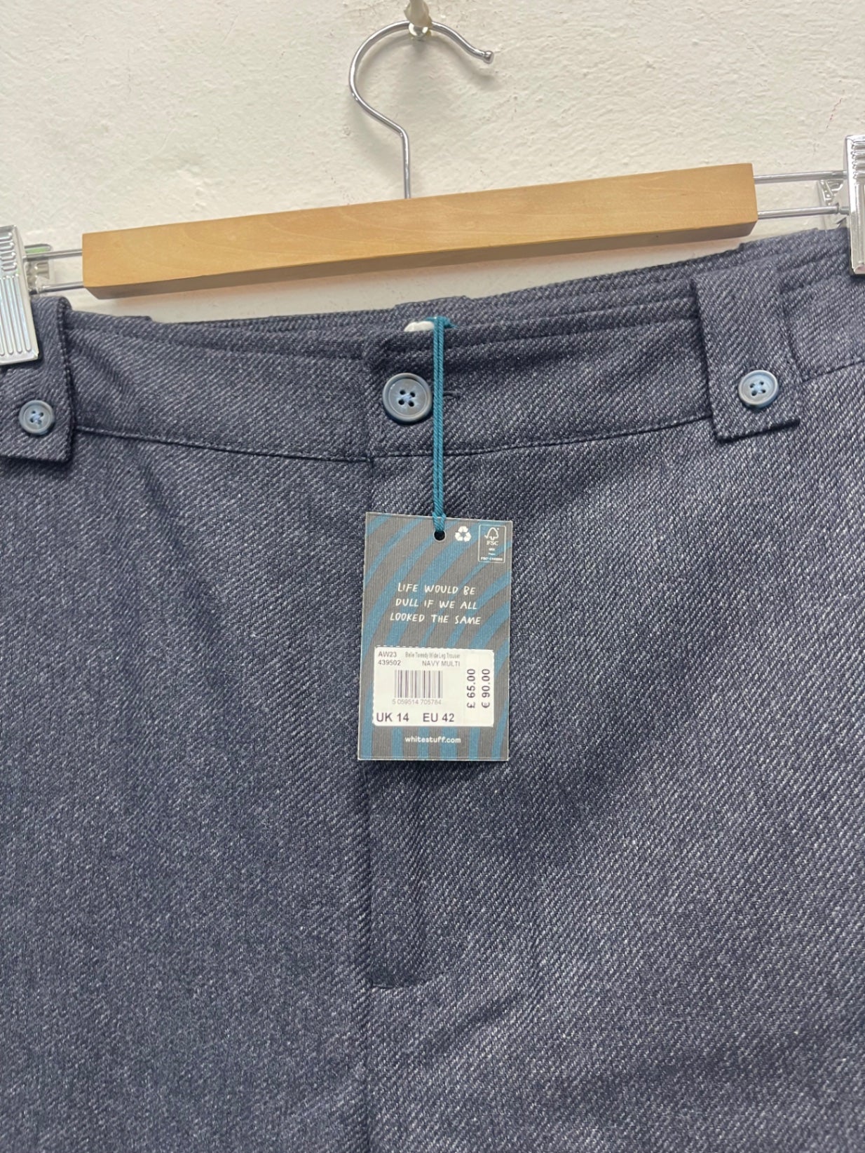 Fabulous White Stuff Belle wool blend Trousers Uk14 Navy JG589