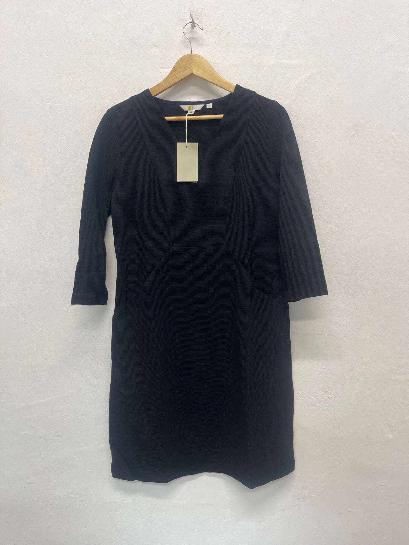 Fabulous Boden Jo235 Ribbed Dress Uk 14 Long New Black jG589