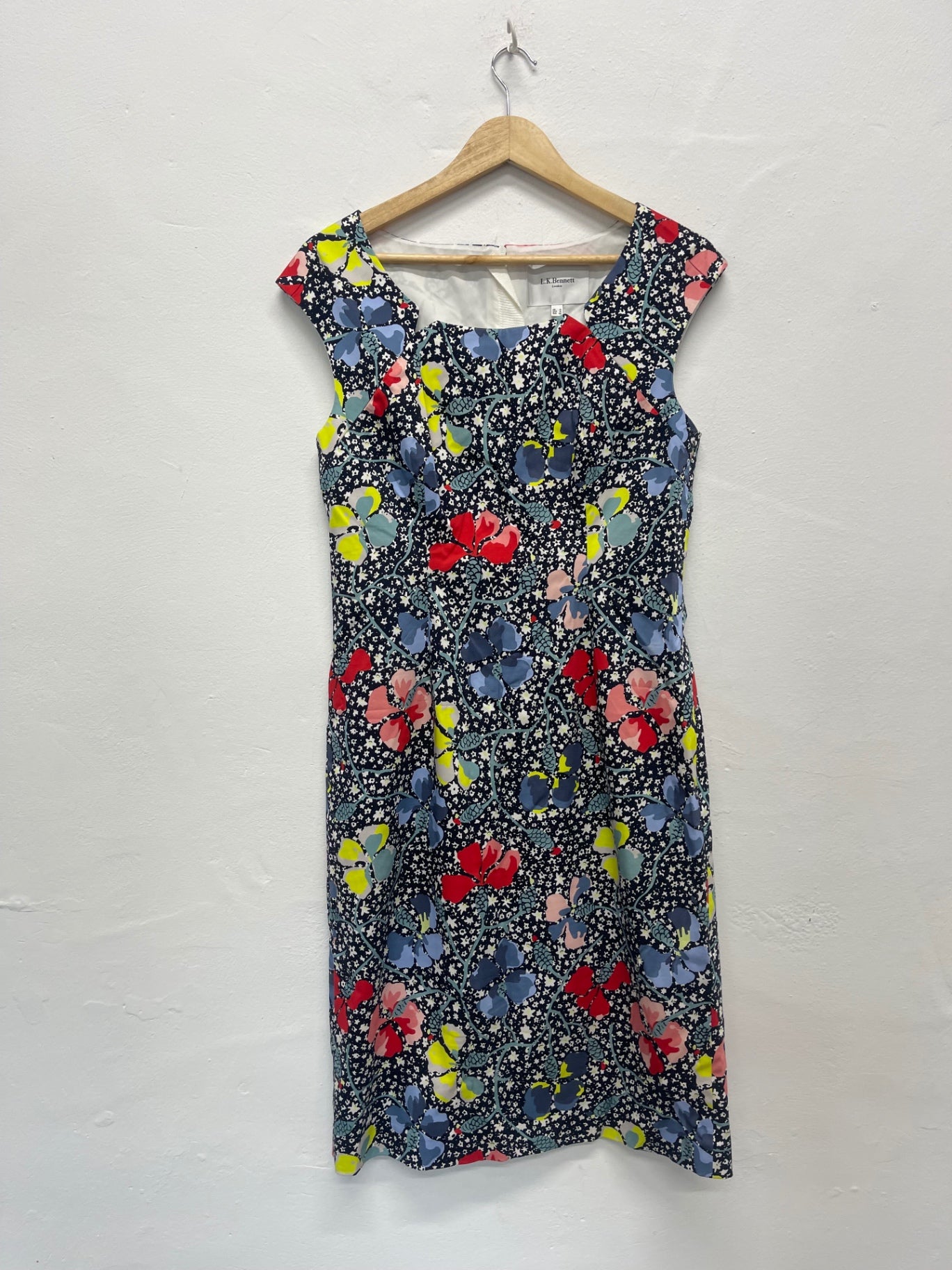Fabulous L.K. Bennett Phi funky Dress Uk14 Black Ditsy JG589