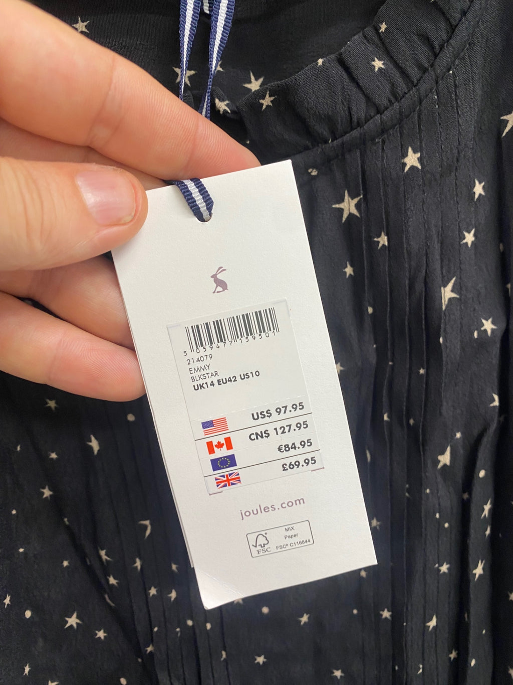 Fabulous Joules Emmy black star Dress Black UK14 JG589
