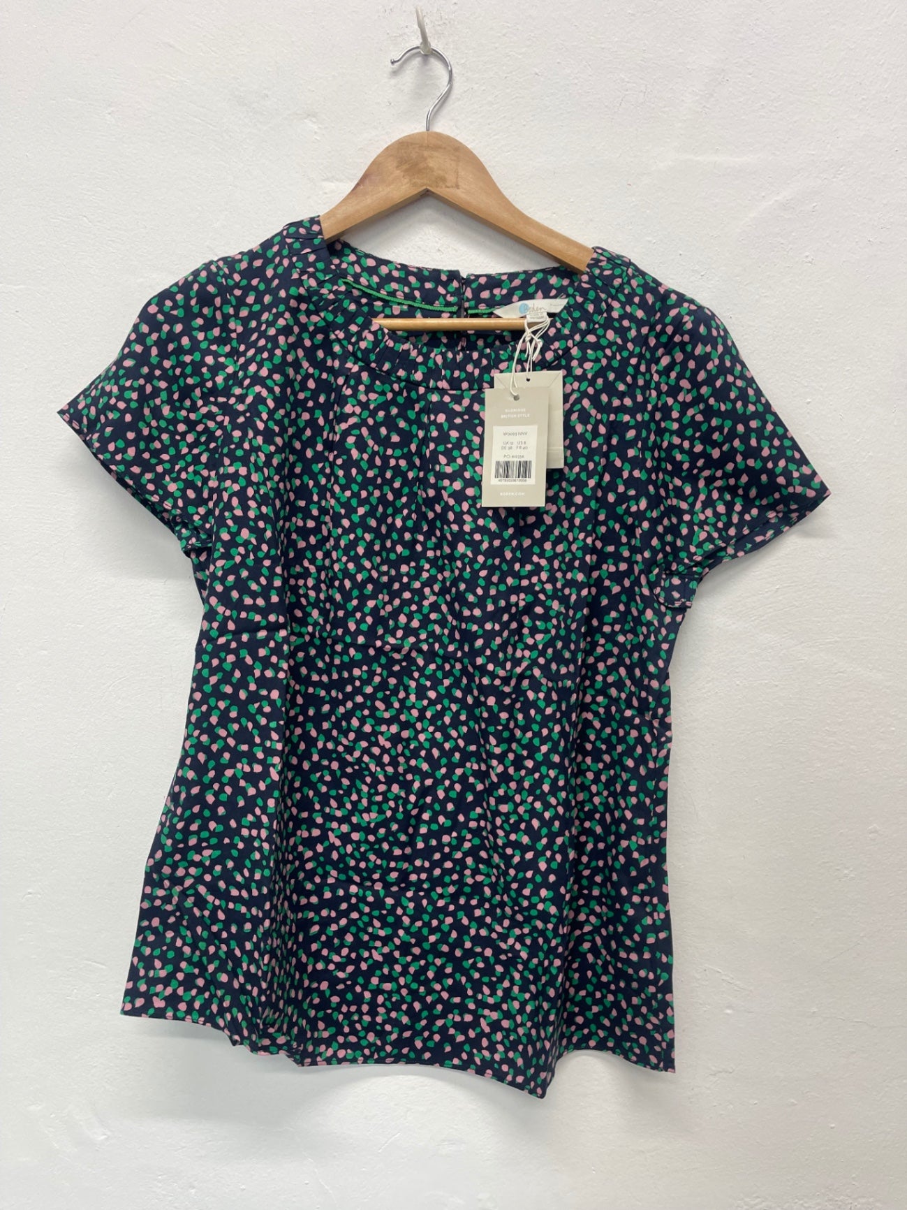 Fabulous BODEN silk blend Blouse UK12 Navy blue JG589