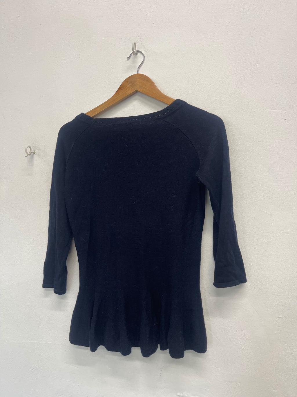 Fabulous HOBBS peplum knit wool blend soft Sweater Uk14 Navy NK596
