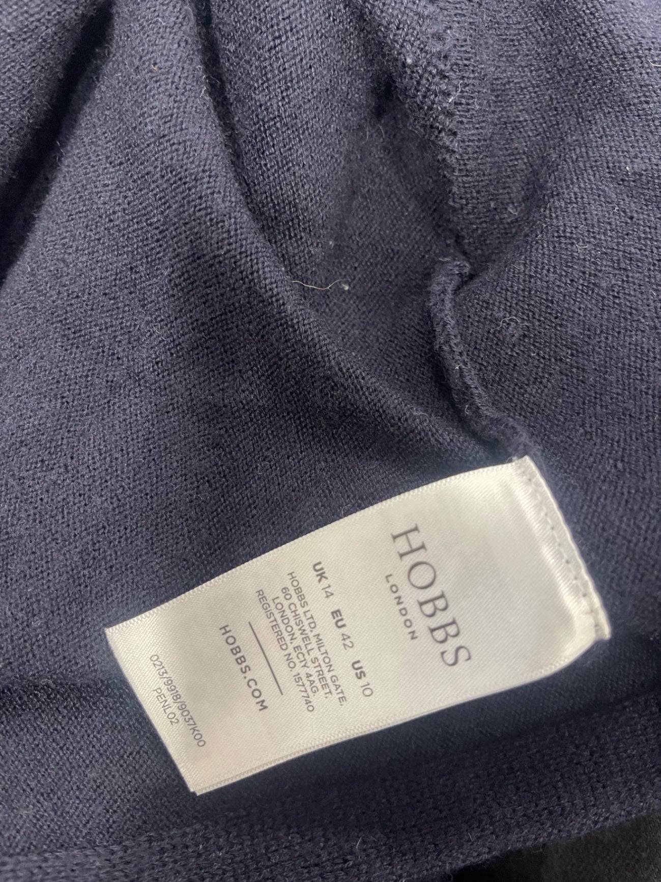 Fabulous HOBBS peplum knit wool blend soft Sweater Uk14 Navy NK596