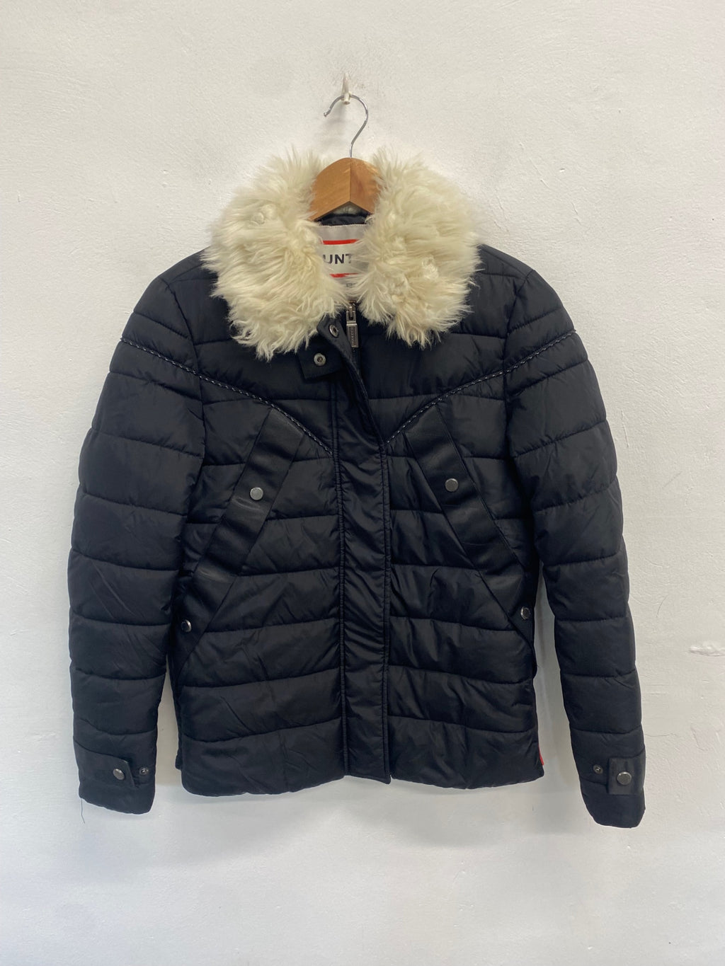 Fabulous HUNTER Astro Puffer Jacket XS Black faux fur collar SH599