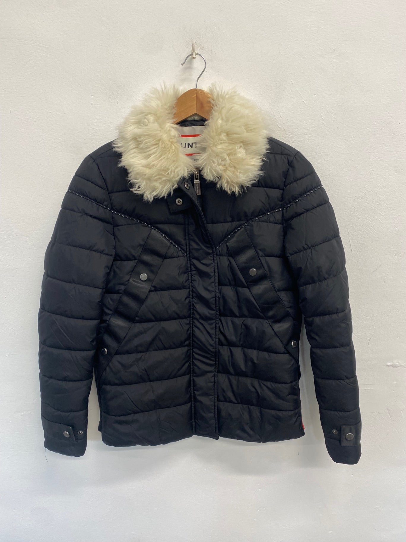 Fabulous HUNTER Astro Puffer Jacket XS Black faux fur collar SH599