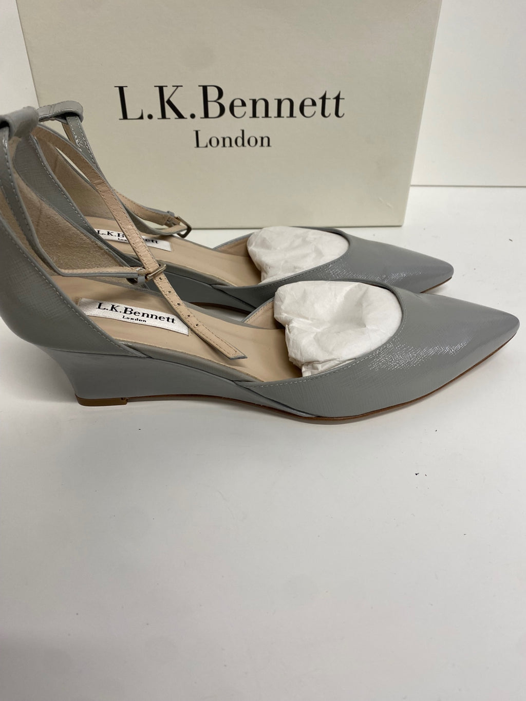 Fabulous L.K. Bennett Shoes UK7 Grey Alex Saffiano Mist wedge SH599