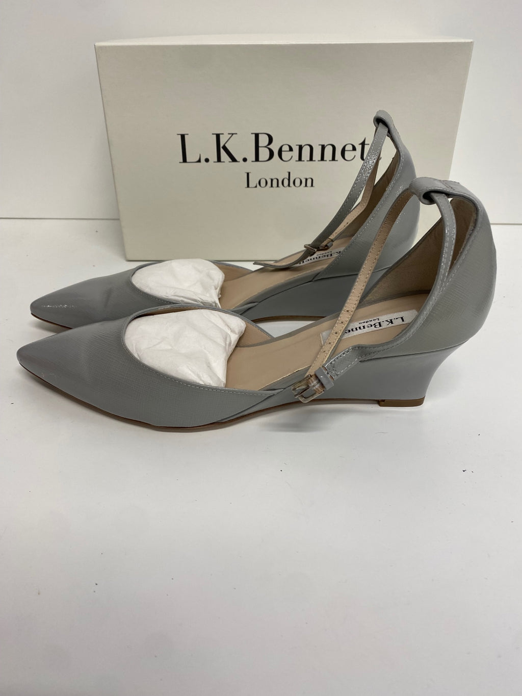 Fabulous L.K. Bennett Shoes UK7 Grey Alex Saffiano Mist wedge SH599