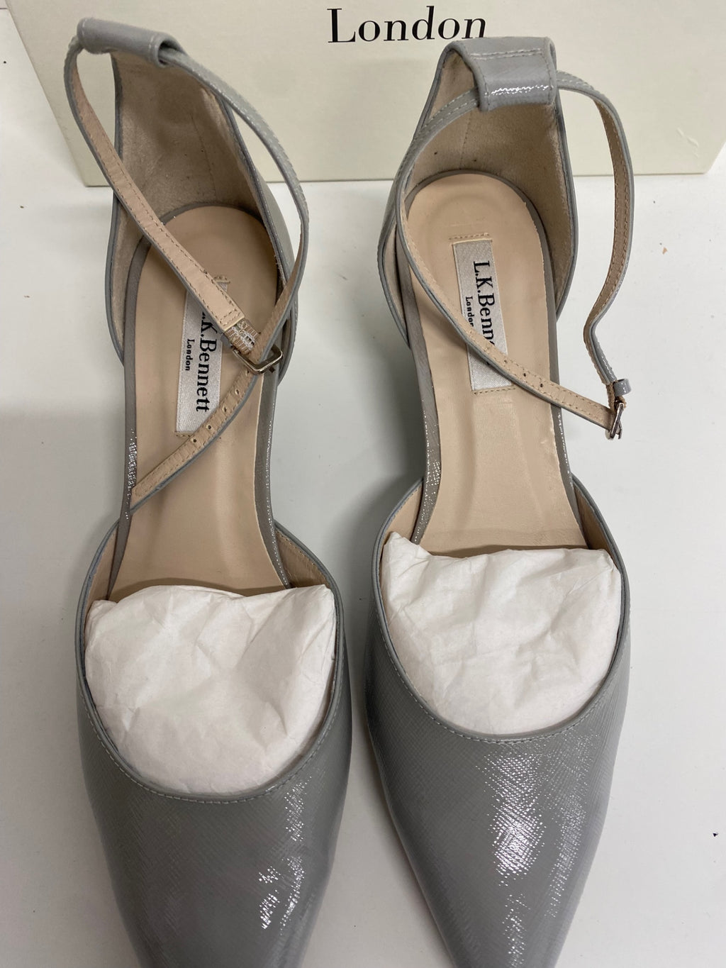 Fabulous L.K. Bennett Shoes UK7 Grey Alex Saffiano Mist wedge SH599