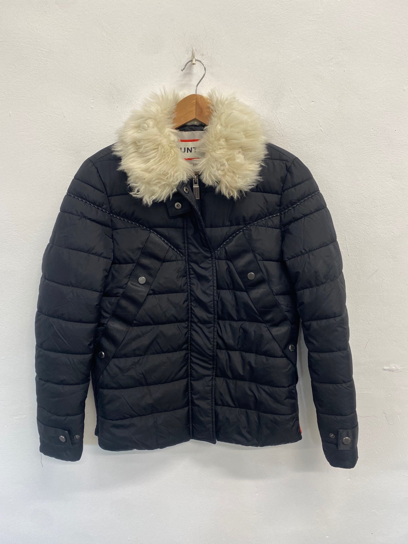 Fabulous HUNTER Astro Puffer Jacket XS Black faux fur collar SH599