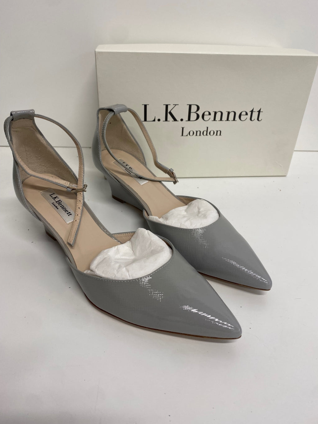 Fabulous L.K. Bennett Shoes UK7 Grey Alex Saffiano Mist wedge SH599
