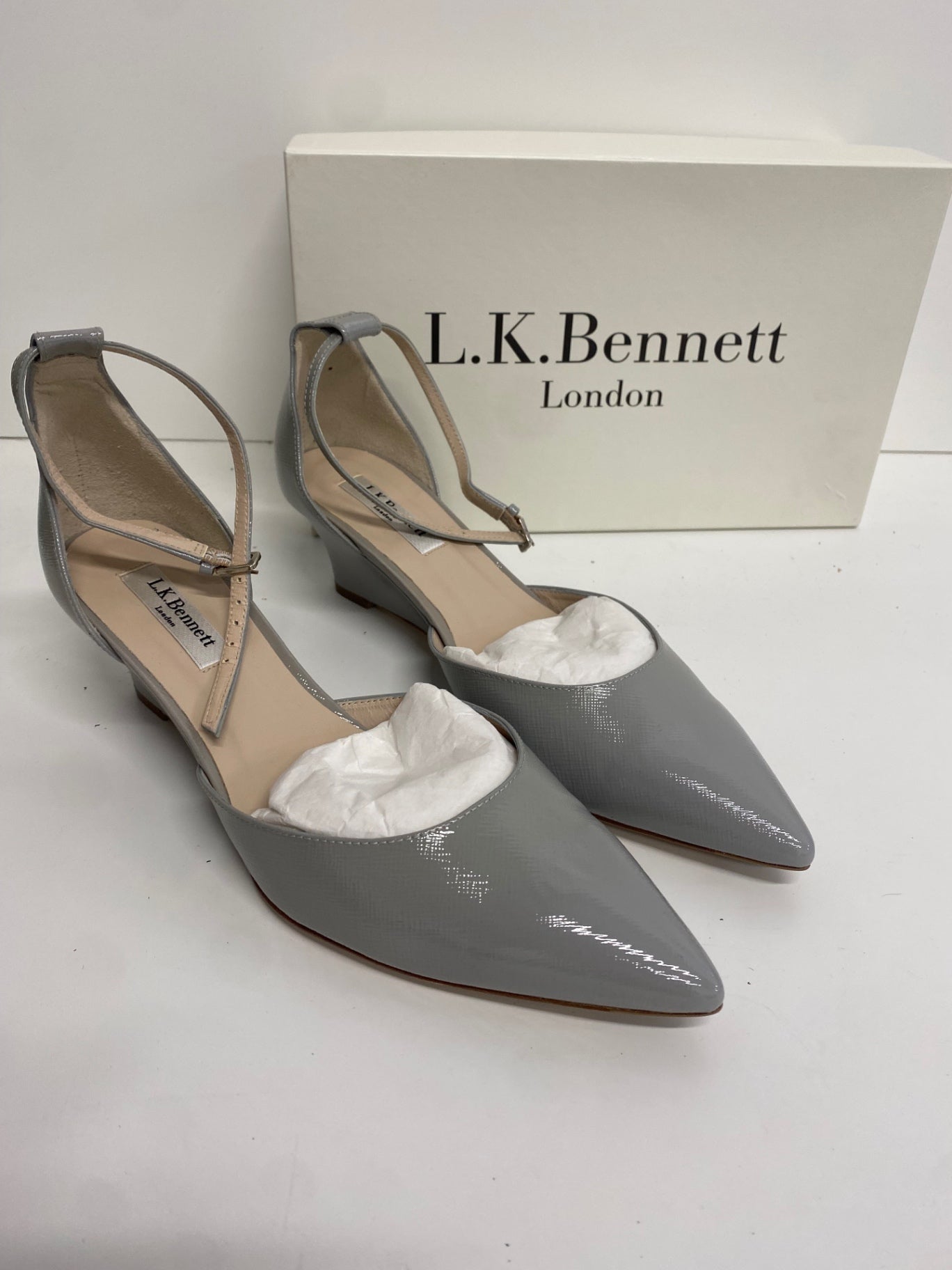 Fabulous L.K. Bennett Shoes UK7 Grey Alex Saffiano Mist wedge SH599